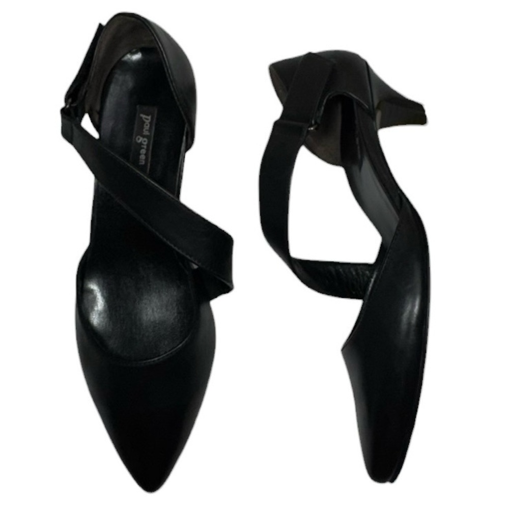 Paul Green Nicky Black Leather Kitten Heel Pointed Toe Pump Size US 6.5